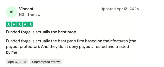 Trustpilot review 14 for FundedForge